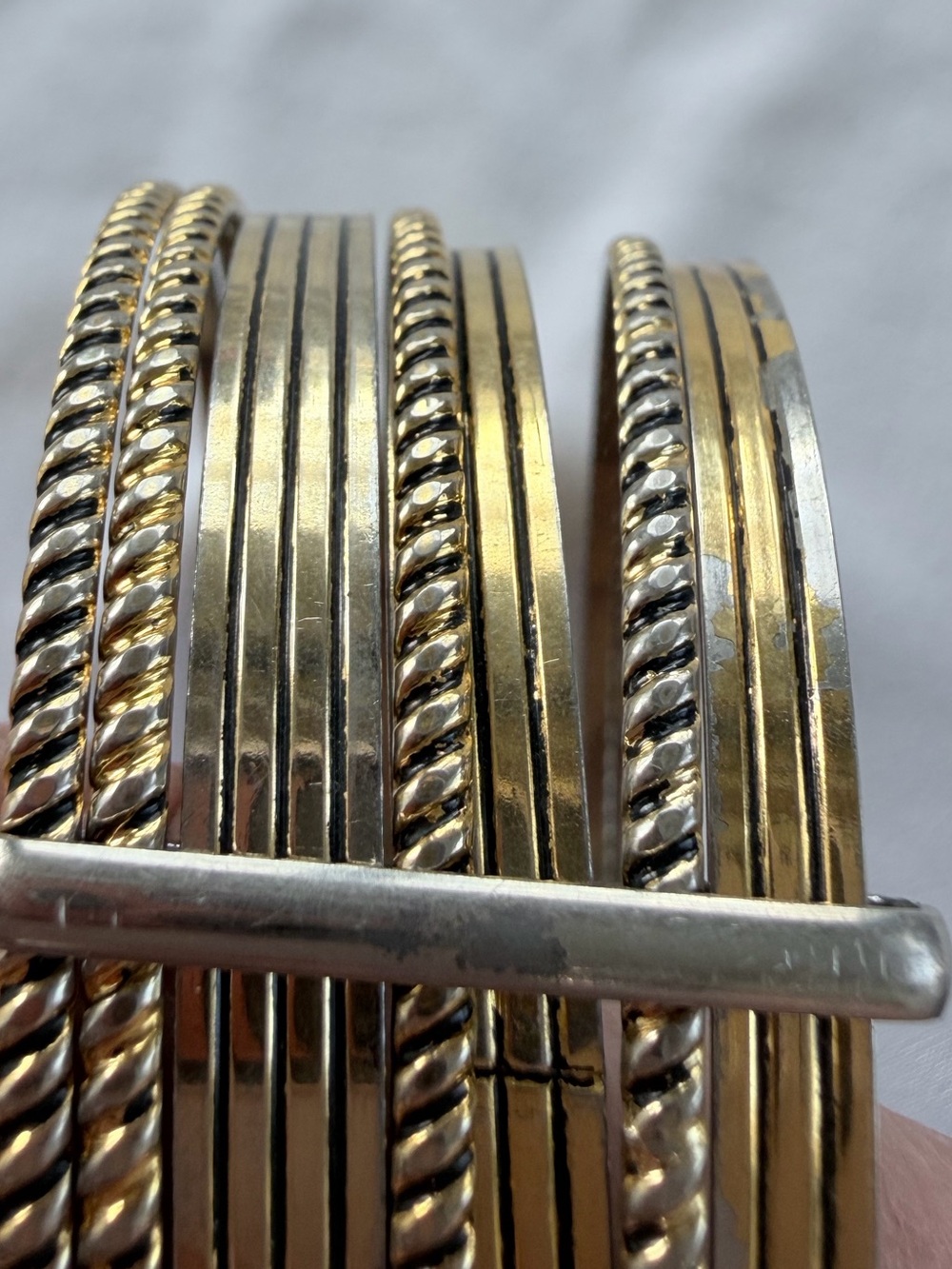 Gold Tone Stacked Bangle Bracelet Set - Picture 3 of 5